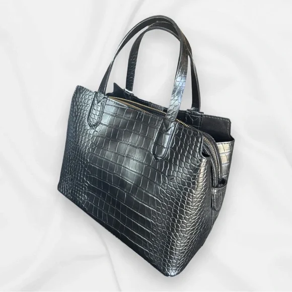 New Day Black Faux Croc Tote Bag Convertible Crossbody - Picture 1 of 14